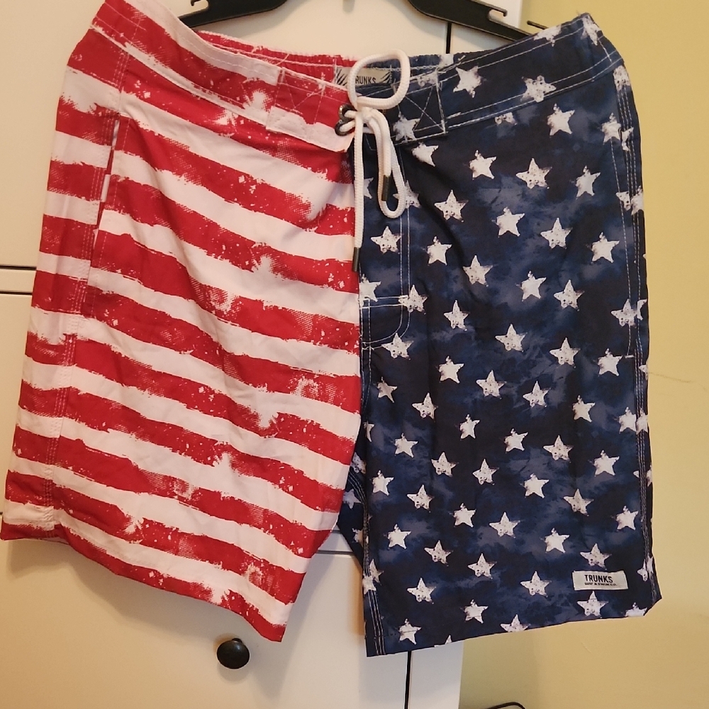 Red and Blue Hybrid Shorts with Patriotic Design